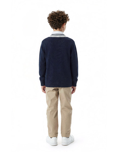 Arshiner Boys V-Neck Striped Contrast Cardigan