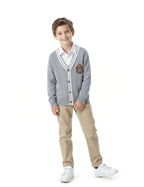 Arshiner Boys V-Neck Striped Contrast Cardigan