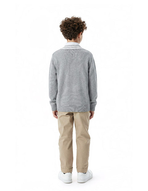 Arshiner Boys V-Neck Striped Contrast Cardigan