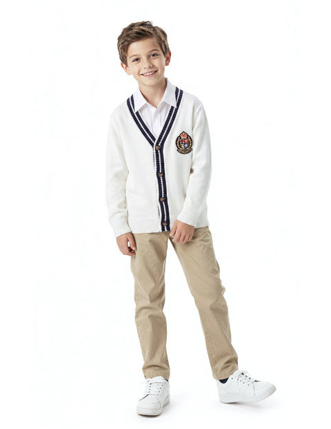 Arshiner Boys V-Neck Striped Contrast Cardigan