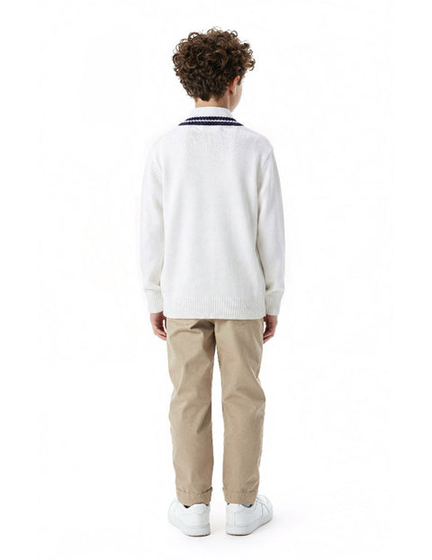 Arshiner Boys V-Neck Striped Contrast Cardigan