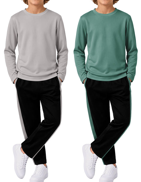 Light Grey Top & Black Pants, Green Top & Black Pants