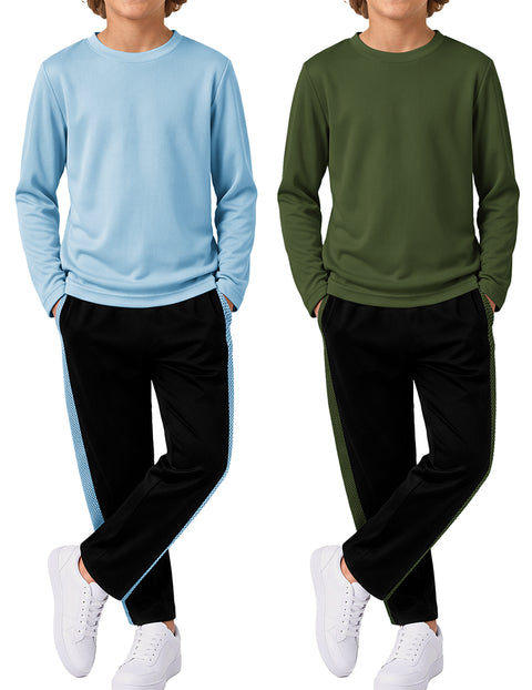 Light Blue Top & Black Pants, Army Green Top & Black Pants
