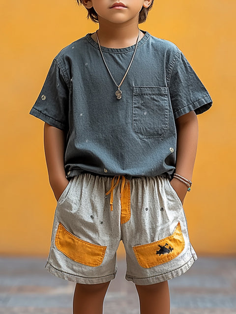 [6-13Y] Round Neck Stitching Drawstring Two Pieces