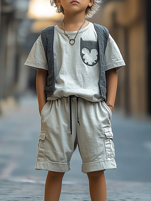 [6-13Y] Round Neck Patchwork Street Style Two-Piece