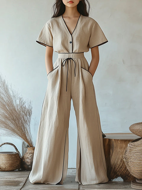 [6-13Y] V-neck Drawstring Casual Two-Piece