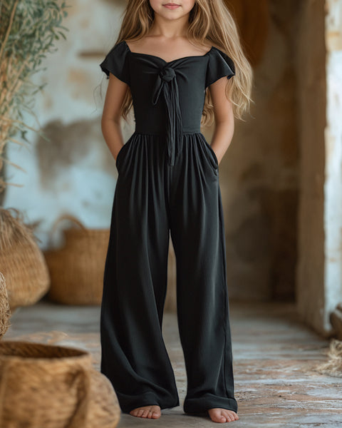 [6-13Y] Bow Front Ruffle Jumpsuits