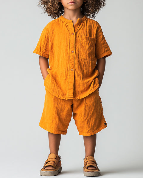 [6-13Y] Button Drawstring Pocket Two Piece