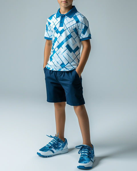 [6-13Y] Stand Collar Plaid Button Sports Two-Piece