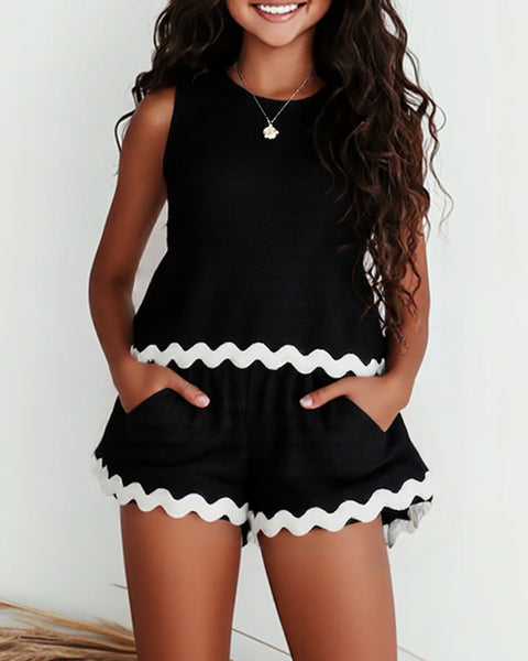 [6-13Y] Sleeveless Wavy Shorts Two Pieces