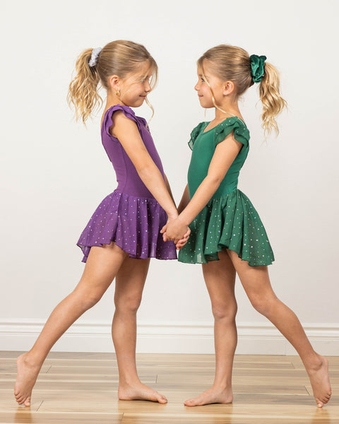 Arshiner Girls Shiny Ruffle Sleeve Ballet Leotard with Skirt