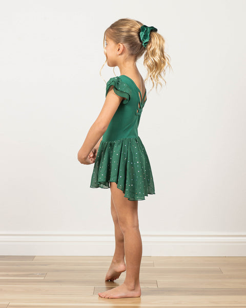 Arshiner Girls Shiny Ruffle Sleeve Ballet Leotard with Skirt