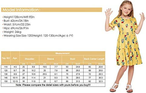 Arshiner Girls Floral Pattern Knee Length Dress with Ruffle Sleeve Casual Sundresses for 3-12 Years