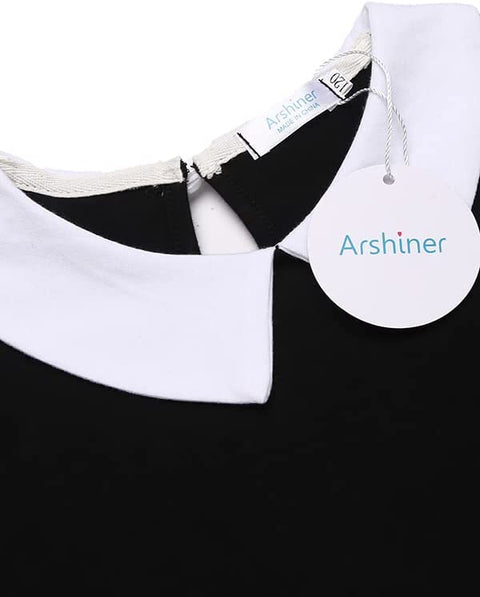 Arshiner Girls Long Sleeve Vintage Peter Pan Collar T-Shirt Dress Age 4-13 Years