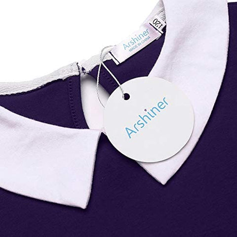 Arshiner Girls Long Sleeve Vintage Peter Pan Collar T-Shirt Dress Age 4-13 Years
