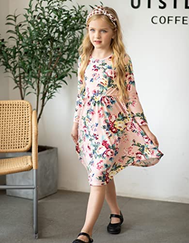 Arshiner Girls Long Sleeve Floral Dress Boho Twirly Skater Swing Dresses