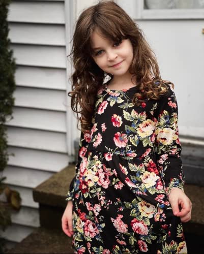 Arshiner Girls Long Sleeve Floral Dress Boho Twirly Skater Swing Dresses