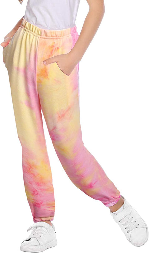 Arshiner Kids Girls Tie Dye Joggers Comfort Loose Sweatpants High Waist Trouser
