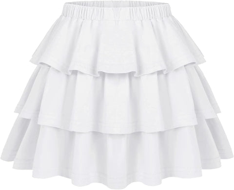 Arshiner Girls Summer Cute High Waist Ruffle Skirt Flared Pleated Solid Color Skirt