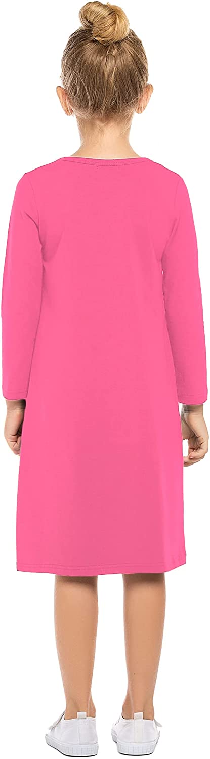 Arshiner Girls Dress Kids Long Sleeve Solid Color Casual T-Shirt Dress