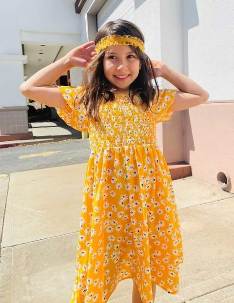 Arshiner Girls Summer Dress Short Puff Sleeve Floral Dress