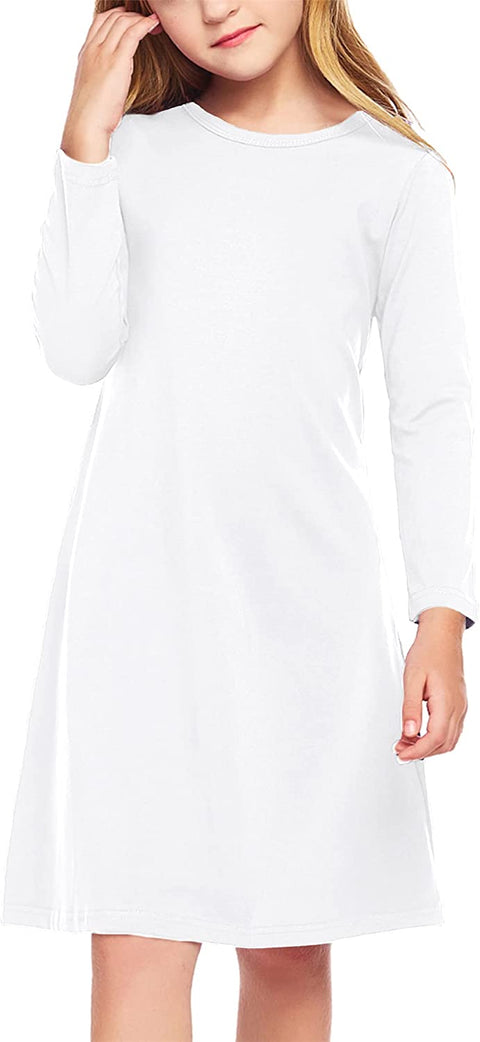 Arshiner Girls Dress Kids Long Sleeve Solid Color Casual T-Shirt Dress