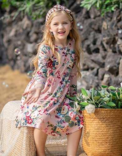 Arshiner Girls Long Sleeve Floral Dress Boho Twirly Skater Swing Dresses