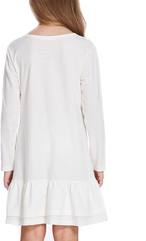 Arshiner Girls Cotton Long Sleeve A-Line Ruffle Hem Dress