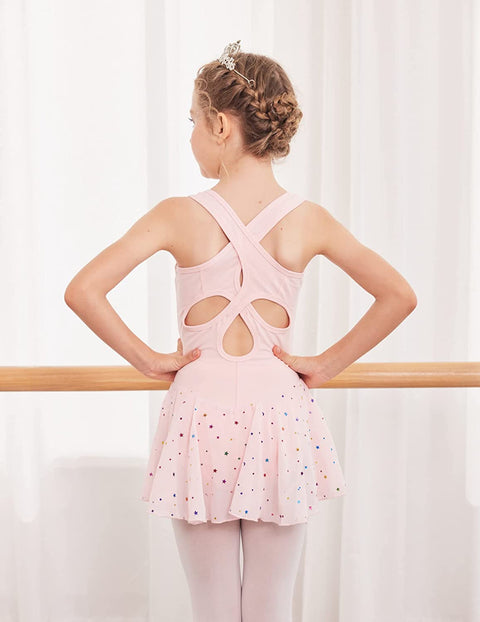 Arshiner Kid Girls Hollow Back Ballet Leotard with Skirt