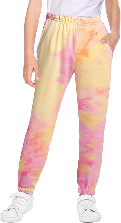 Arshiner Kids Girls Tie Dye Joggers Comfort Loose Sweatpants High Waist Trouser