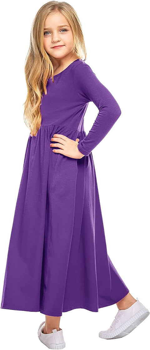 Arshiner Girls Long Sleeve Solid Loose Casual Maxi Dress