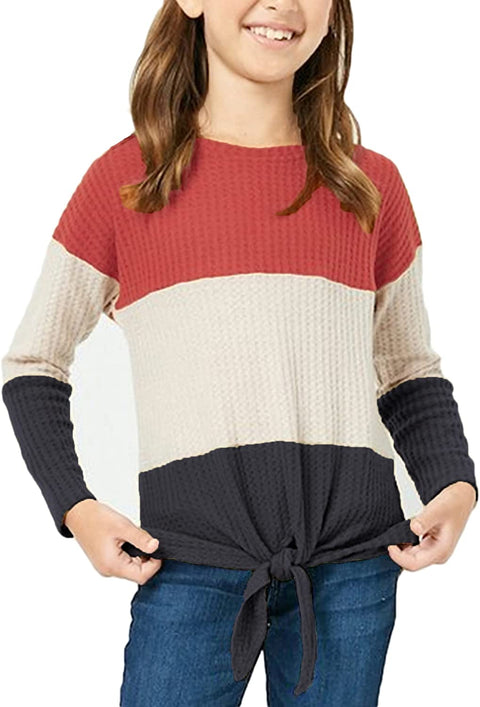 Arshiner Girls Knit Tops Colorblock Shirts Long Sleeve Sweaters