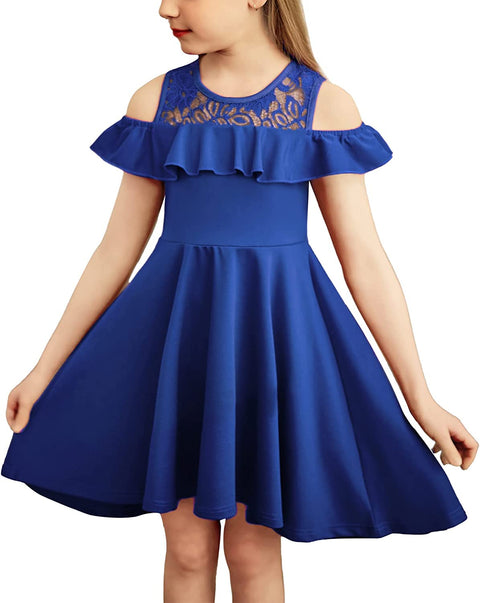 Arshiner Girls Dress Short Sleeve Cold Shoulder Dresses