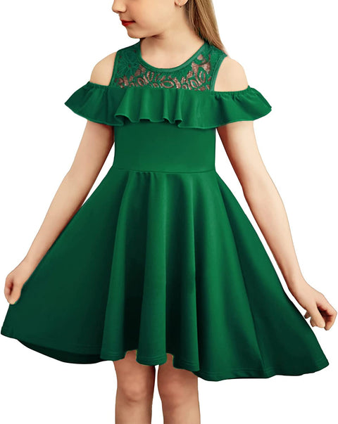 Arshiner Girls Dress Short Sleeve Cold Shoulder Dresses