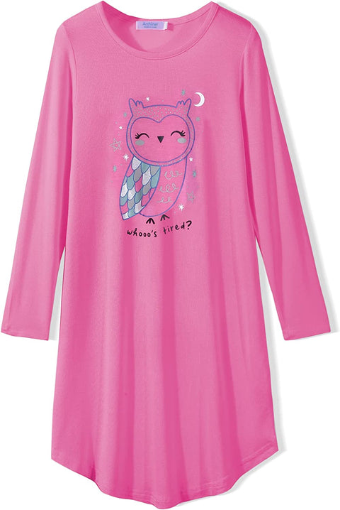 Arshiner Girls Nightgowns Long Sleeve Print Pajamas Nightdress