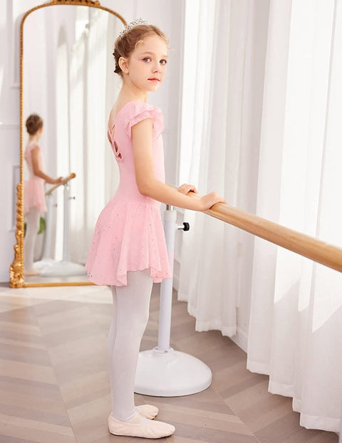 Arshiner Girls Shiny Ruffle Sleeve Ballet Leotard with Skirt