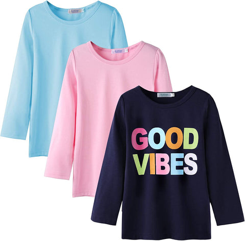 Arshiner Kids 3 Pack Long Sleeve Tees Girls Tees 3pcs Shirts