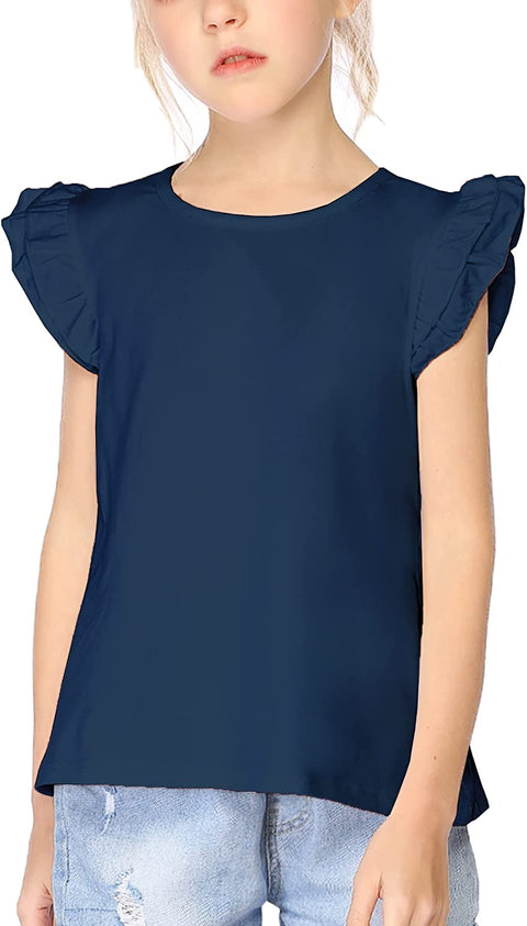 Arshiner Girls Basic Ruffle Sleeve Cute T-Shirt