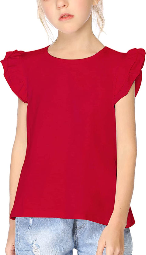 Arshiner Little Girls Plain Flutter T Shirts Ruffle Sleeve Tank Tops