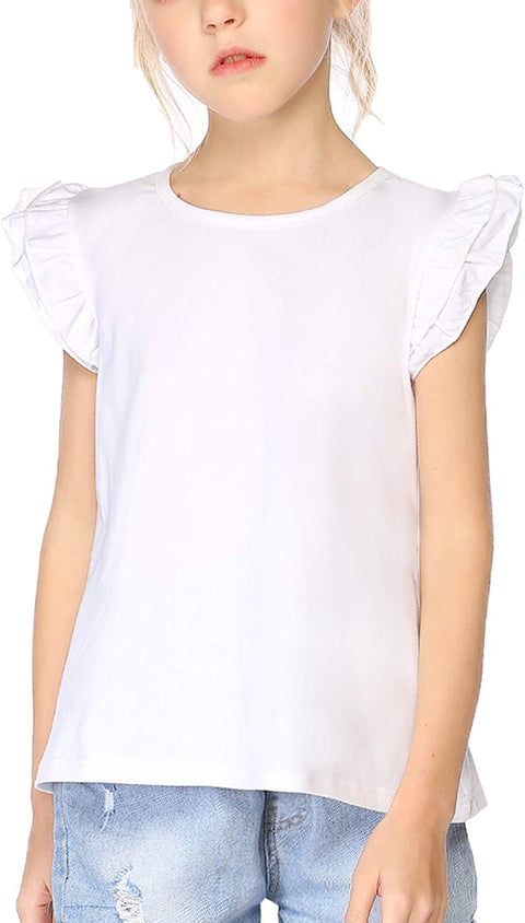 Arshiner Little Girls Plain Flutter T Shirts Ruffle Sleeve Tank Tops