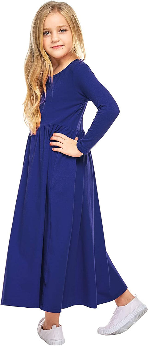 Arshiner Girls Long Sleeve Solid Loose Casual Maxi Dress