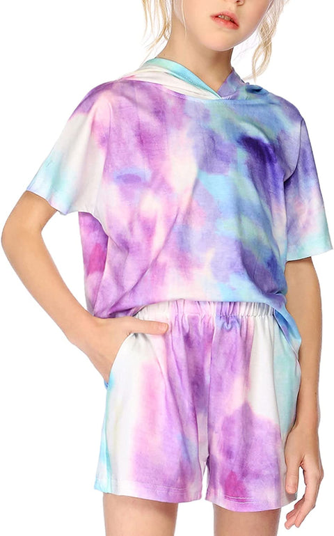 Arshiner Girls Tie Dye Two Piece Outfit Crop Tops and Short Pants