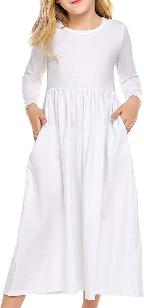 Arshiner Girls Long Sleeve Solid Loose Casual Maxi Dress