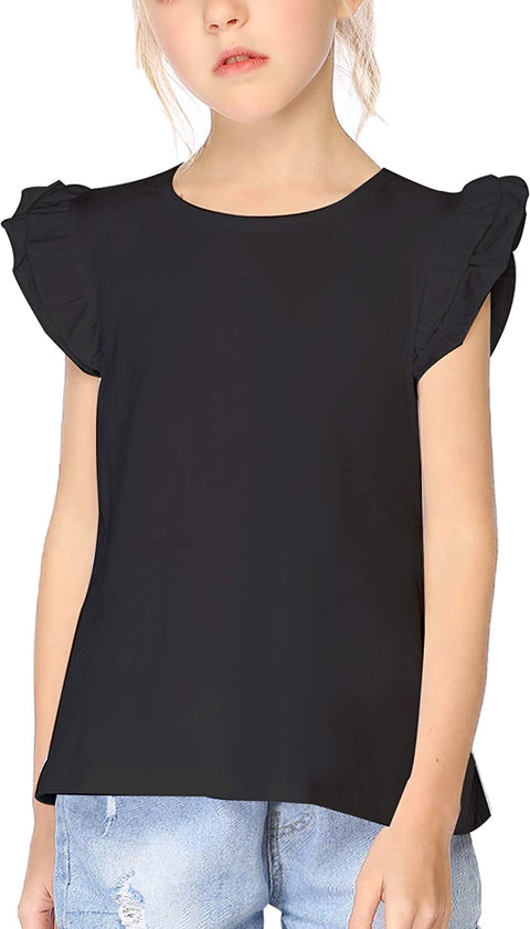 Arshiner Little Girls Plain Flutter T Shirts Ruffle Sleeve Tank Tops