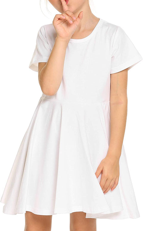 Arshiner Girls Floral Dress Short Sleeve Summer Dresses Skater Twirl Sundress for Girls 4-13 Years