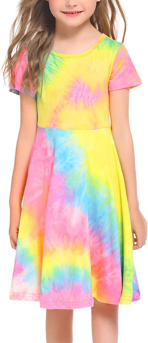 Arshiner Girls Floral Dress Short Sleeve Summer Dresses Skater Twirl Sundress for Girls 4-13 Years