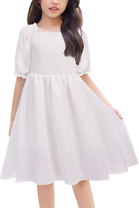 Arshiner Girls Summer Dress Short Puff Sleeve Floral Dress