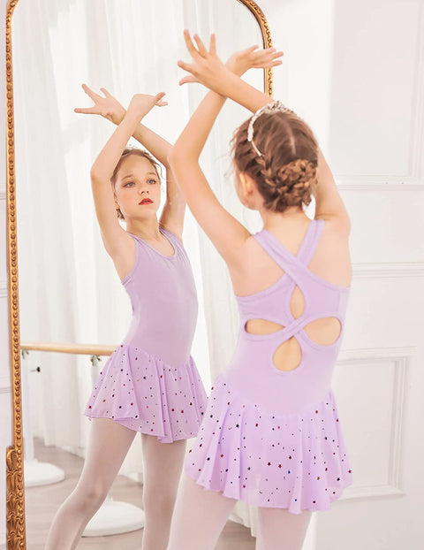 Arshiner Kid Girls Hollow Back Ballet Leotard with Skirt