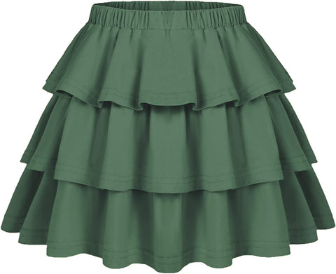 Arshiner Girls Summer Cute High Waist Ruffle Skirt Flared Pleated Solid Color Skirt