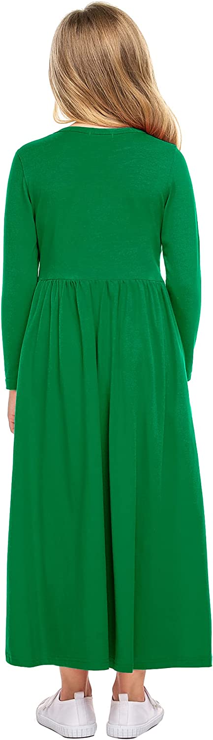 Arshiner Girls Long Sleeve Solid Loose Casual Maxi Dress